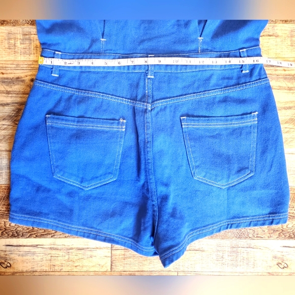 NEW Peach Love California Utility Blue Denim Jean Romper Jumpsuit Shorts Pockets - Picture 9 of 16